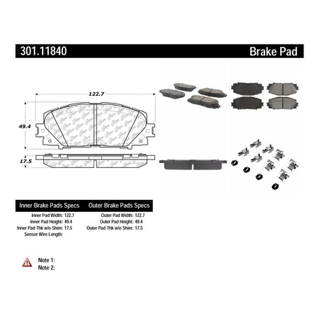 Centric Parts Centric 301.11840 Centric Premium Ceramic Disc Brake Pad Sets 301.11840